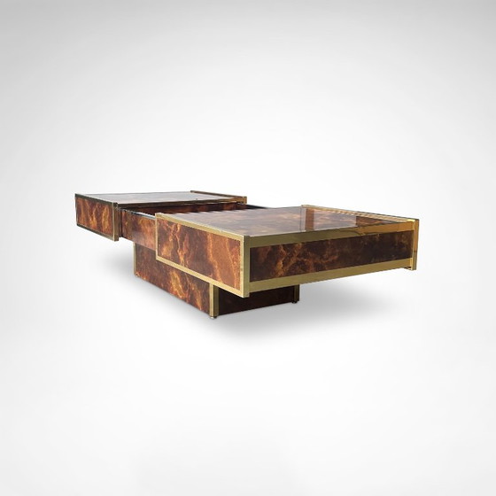 Salontafel van wortelhout en messing met geïntegreerde bar van Maison Lancel, Frankrijk, jaren 80. – Metal (photo 5 of 9)
