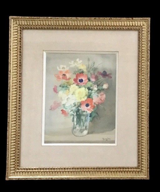 Watercolor bouquet of anemones and carnations