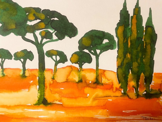 Quadro Firmato Paesaggio 'Alba Provenzale nella Pineta' – P. Crilha, Arte, Paper (photo 3 of 9)