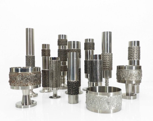 Set of 13 Brutalist Space Age steel vases – BMF, Germany, circa 1970