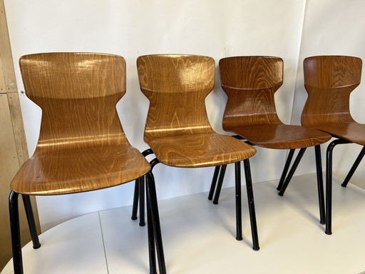 4x Industriele Vintage Obo Eromes Pagholz Schoolstoelen