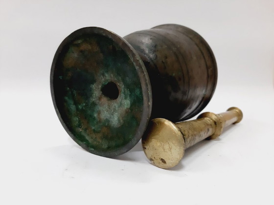 Image 1 of Early 1900s Brass Mortar with Pestle