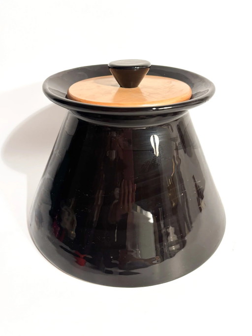Rometti 1960s Black Ceramic and Wood Cookie Jar – vazen (photo 2 of 8)