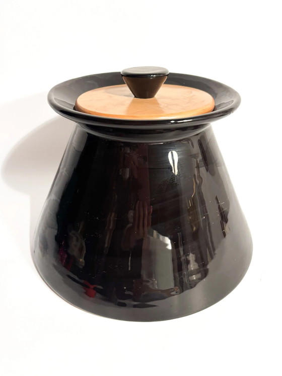 Rometti 1960s Black Ceramic and Wood Cookie Jar – Vases (photo 2 of 8)