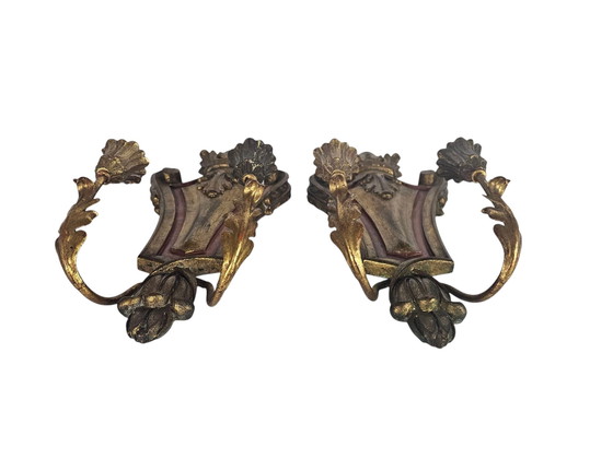 Image 1 of Palladio - Wall sconces (2) - Wood - Gilded - Italy - 3rd Quarter 20th Century