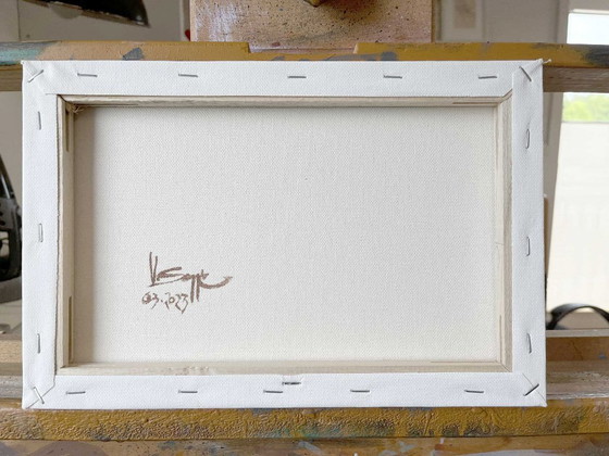 Image 1 of Blue Horizon, unique painting, hand-painted one-of-a-kind piece, 30 x 20 cm, acrylic paint on canvas