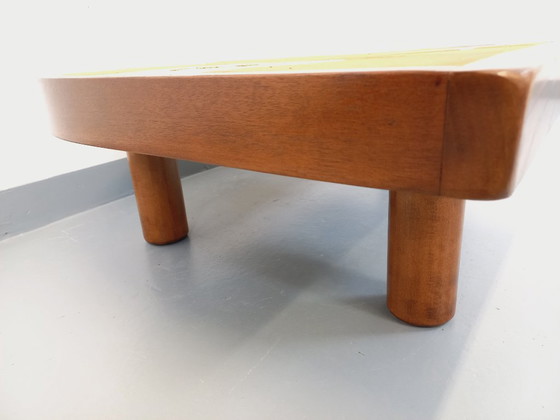 Image 1 of Barrois comma-shaped coffee table with vintage shell motifs in wood and Vallauris ceramic from the 1960s and 70s