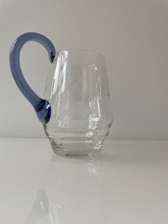 Image 1 of Vintage Boheems glas schenkkan blauw handvat
