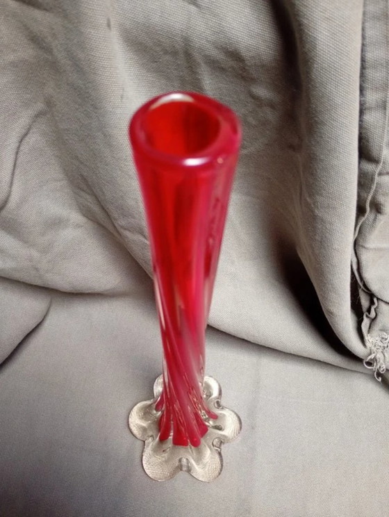 Vase Soliflore Rouge Rubis avec Pied Torsadé – Verre (photo 2 of 5)