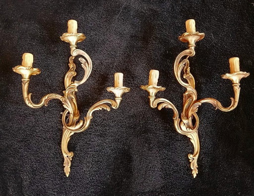 2 of meer bronzen wandlampen in Lodewijk XV-rococostijl met 3 armen