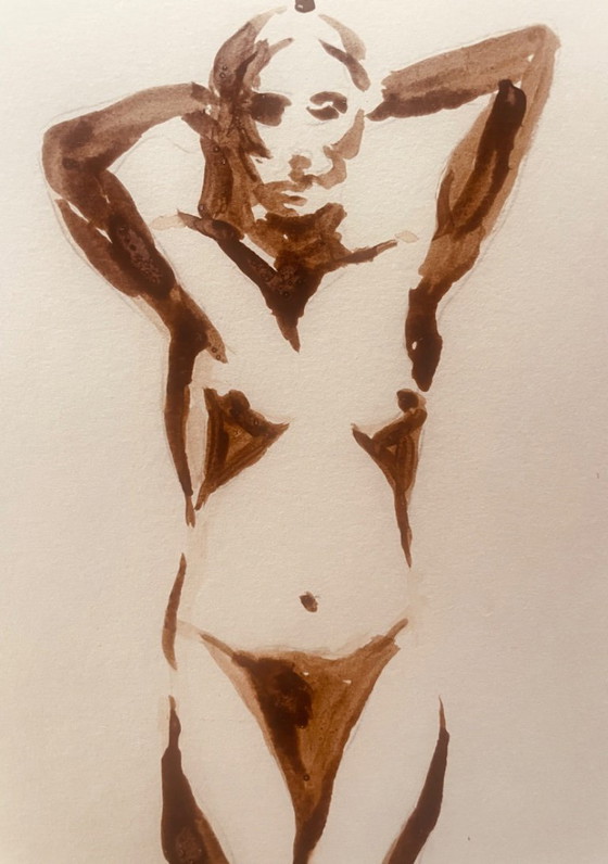 Monochrome Painting Brown Earth Wabi Sabi Portrait of a Woman “Play of Shadows” – Paintings & Drawings, Paper (photo 5 of 8)