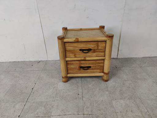 Vintage bedside cabinet in bamboo