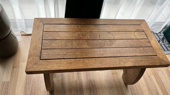 Image 1 of Panchina in legno massiccio di quercia lavorata a mano - stile rustico casalingo (89 x 44 x 50 cm)