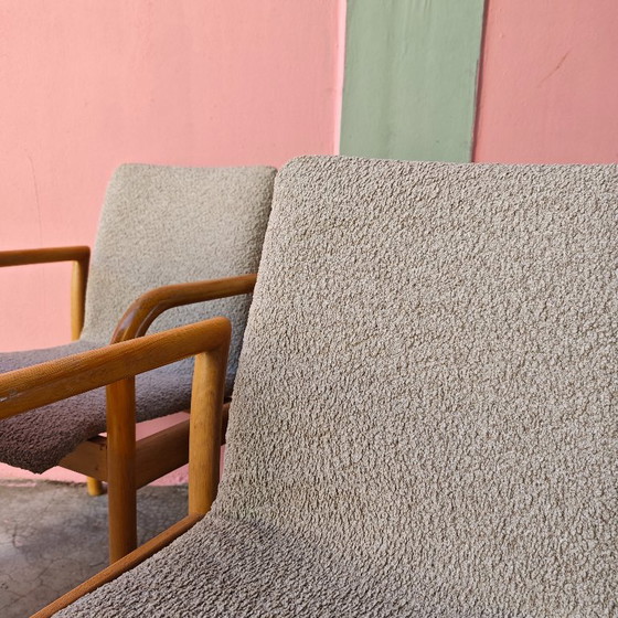 Set aus vier Hulsta Sessel mit Holzrahmen, Hülsta, Stoff, Beige, Vintage (Foto 6 von 7)