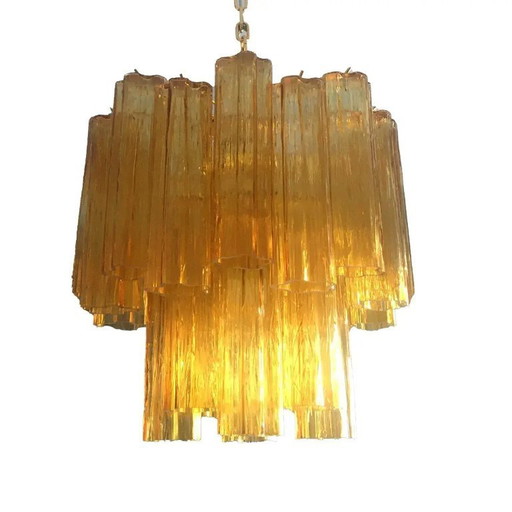 Lustre contemporain en verre de Murano et verre ambré Tronchi