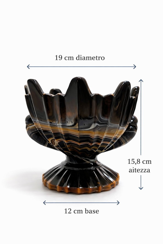 Image 1 of Zeldzaam Art Deco onyx glazen tafelstuk met duiven – STS Abel Zagreb, 1930