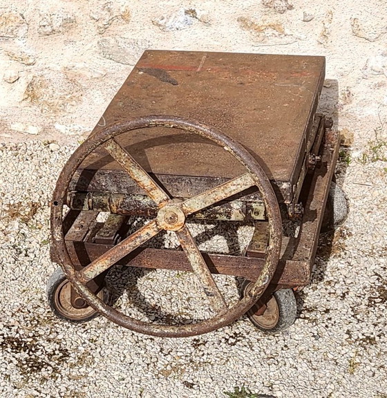 Image 1 of old industrial lifting table, industrial lifting table, machine tool furniture, jack
