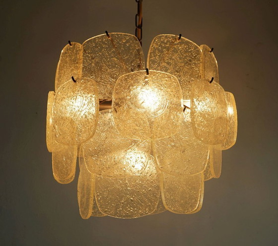 Image 1 of mid century PENDANT LIGHT with 30 acrylic discs like ice glass 1960s 1970s hanging lamp