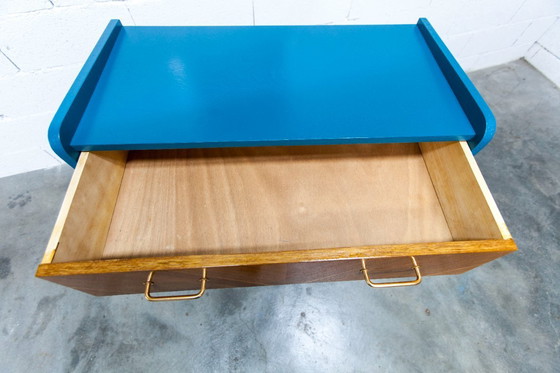 Image 1 of Commode scandinave 1960 atypique bleu Ainhoa Satiné 4 tiroirs