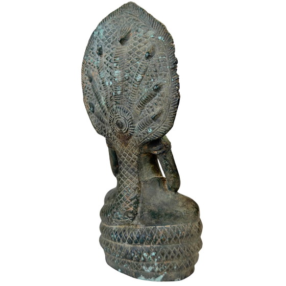 Khmer Naga Buddha Bronze Statue Mucalinda – Solid Bronze – 22 cm – 2.2 kg – Sculpture (photo 3 of 10)
