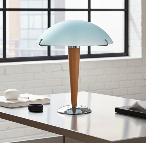 Vintage IKEA Kvintol mushroom table lamp with a frosted glass shade