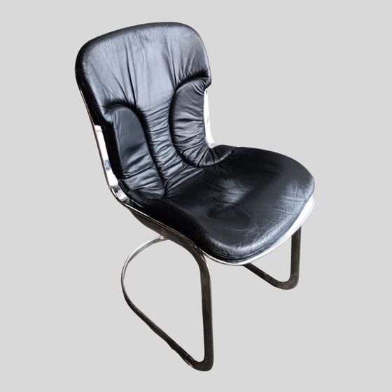 Image 1 of Willy Rizzo per Cidue - set di 6 sedie vintage italiane in pelle nera