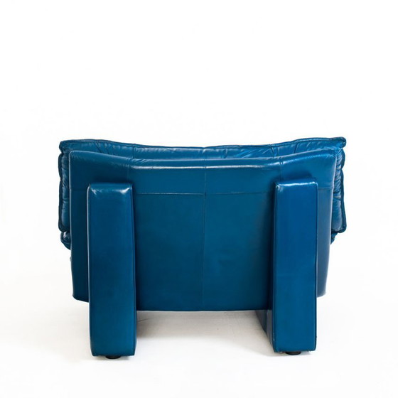Poltrona e pouf vintage in pelle blu di Nicoletti Salotti - Italia anni '80 – Avanti - Italia, Poltrone (photo 10 of 21)