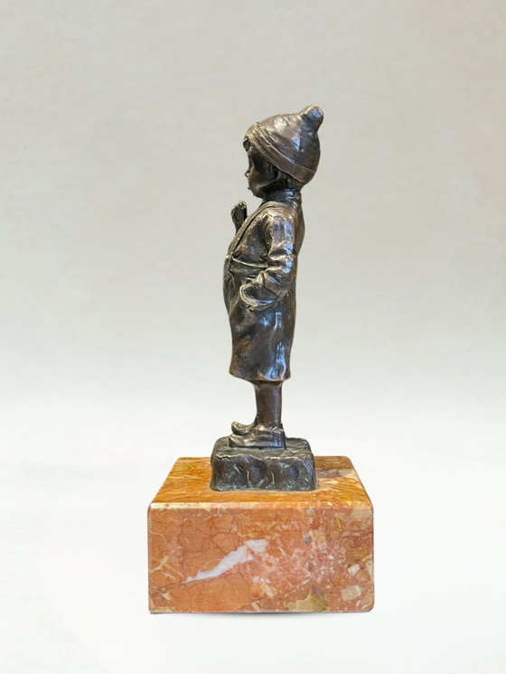 Image 1 of Bronzo antico firmato Schmidt-Felling – Giovane ragazzo – Scultura Belle Époque