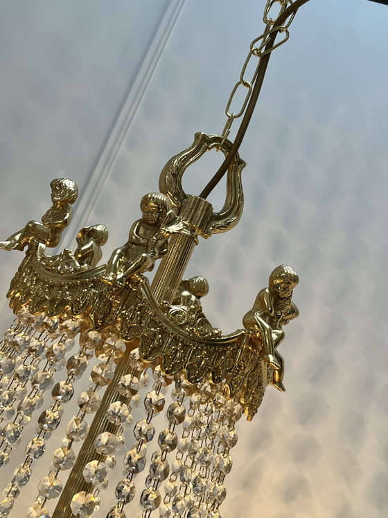 Image 1 of Lámpara de araña grande XL con ángeles putti de cristal SWAROVSKI