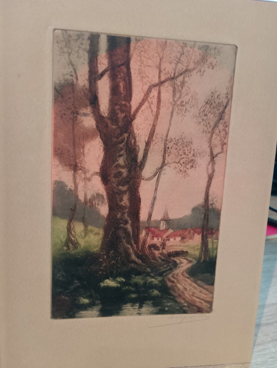 Image 1 of Antiker Kupferstich von Henri Bourguille, Radierung des Waldes von Fontainebleau, 1910-1921