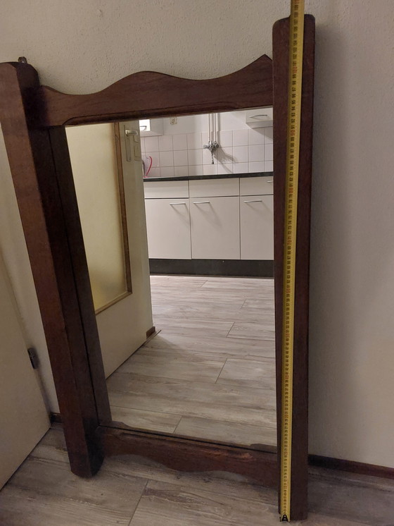 Image 1 of Wood Solid Mirror With 2 Sturdy Hanging Hooks