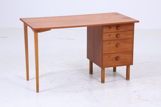 Image 1 of Vintage teak desk from the 60s | Mid - Century drawers work desk office desk table retro wood #07-70