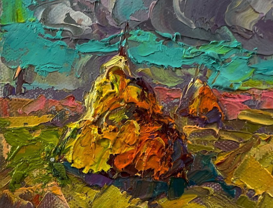 Original Oil Painting Summer Field Landscape Cloudy Horizon – Paintings & Drawings, Canvas (photo 6 of 8)