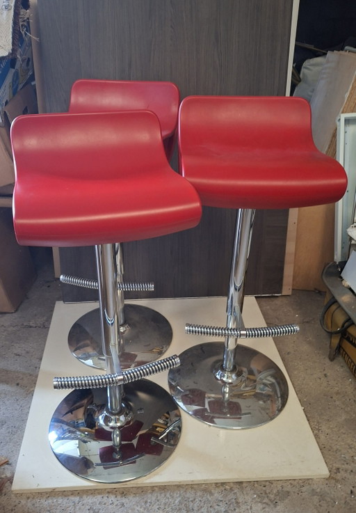 3 Italiaanse Design Barkrukken Arter & Citton – Rood – Verstelbaar – Chrome