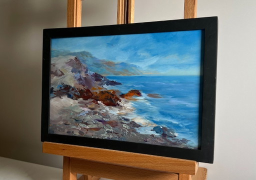 Original Oil Painting Sea Waves Landscape Sea waves are beating against the shore