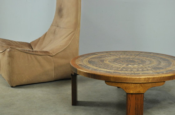 Image 1 of Vintage round wooden coffee table with ceramic tiles by Danish Ebbe Sørensen, 1970s