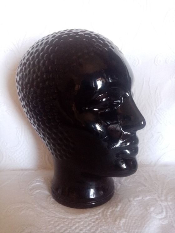 Image 1 of Black Glass Mannequin Head Design after Piero Fornasetti 70s