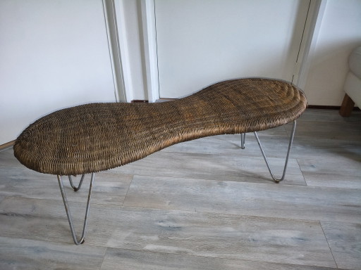 Banc en osier style cacahuète, rotin vintage, design rétro « Ikea années 90 » – bankjes, Wicker (photo 2 of 5)