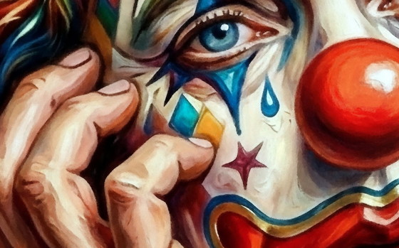 Image 1 of Acrylverfschilderij op canvas "Droevige clown" / (60x60 cm)