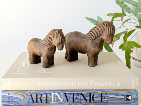 Image 1 of Pair of Midcentury Stoneware Horse Figurines, Mare and Foal | Scandinavian Style