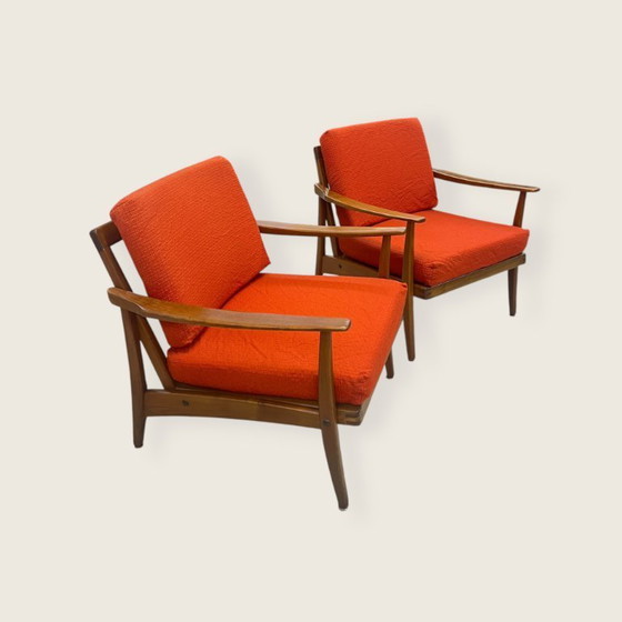 Image 1 of Poltrona vintage / poltrona da cocktail – anni '60 – stile scandinavo – legno massello – rivestimento originale sfoderabile