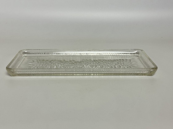 Image 1 of Vintage Art Deco Belgian Transparent  Glass Rectangle Cake Plate with Elegant Drop Pattern, Belgium 1960s.