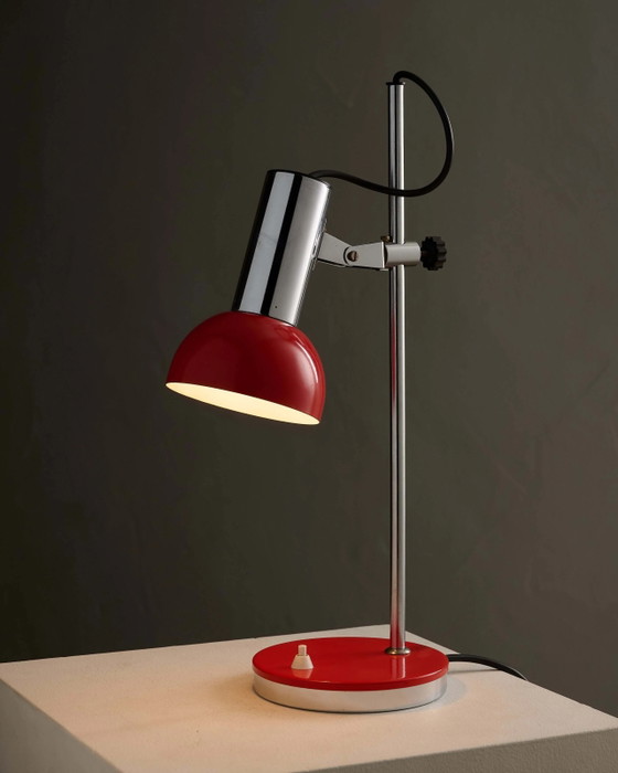 Verstelbare Chroom en Rode Space Age Tafellamp, Tafellampen, Rood (foto 6 van 7)