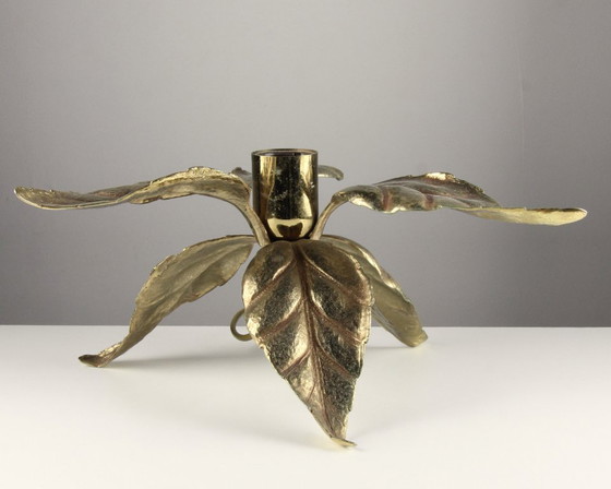 Image 1 of Vintage messing tafellamp in bladvorm – Hollywood Regency – Massief / Daro-stijl – België, jaren 70