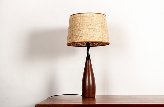 Image 1 of Large Danish keel-shaped table lamp in teak and ebony by Fog & Morup 1960.