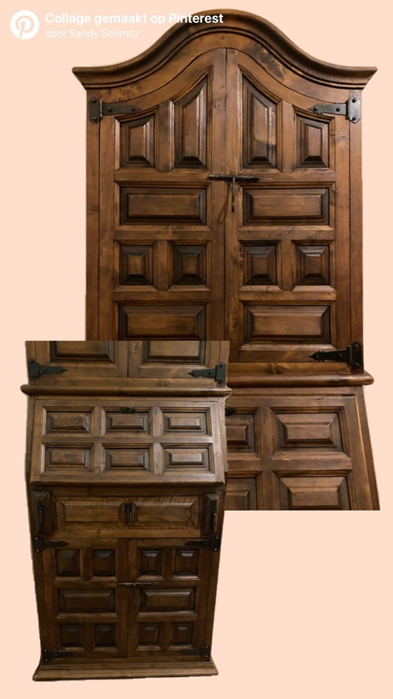 Image 1 of Gabinete de secretaria antiguo de madera maciza de estilo neoespañol