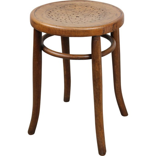 Taburete de piano vintage de madera curvada con forma de estrella