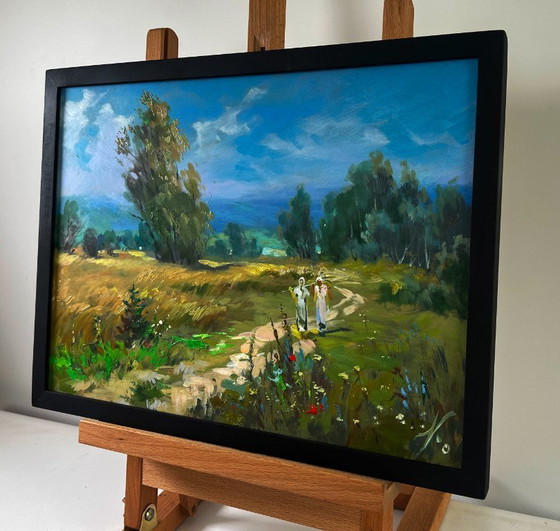 Image 1 of Original Oil Painting Summer Nature Landscape A light breeze on a flower field