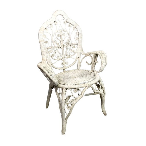Fauteuil vintage en bambou, rotin avec accoudoirs, années 50