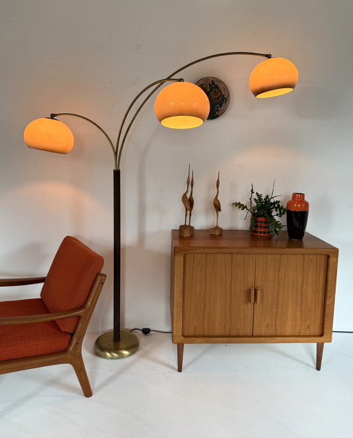 Lámpara de arco triple de latón con forma de hongo, estilo vintage, Dijkstra '70 – Dijkstra Lampen, vloerlampen, Brass, Metal